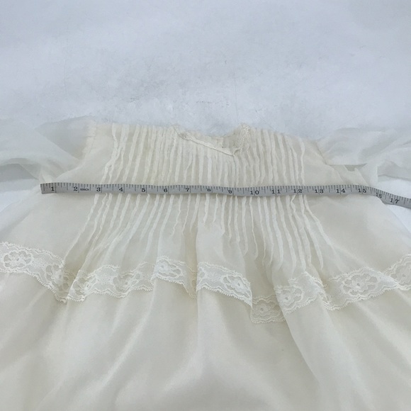 Vintage 70’s Chiffon Lace Christening Gown Wedding Dress Bonnet Booties Set - Picture 13 of 16